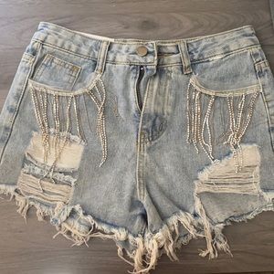 Yesstyle rhinestone fringe denim shorts